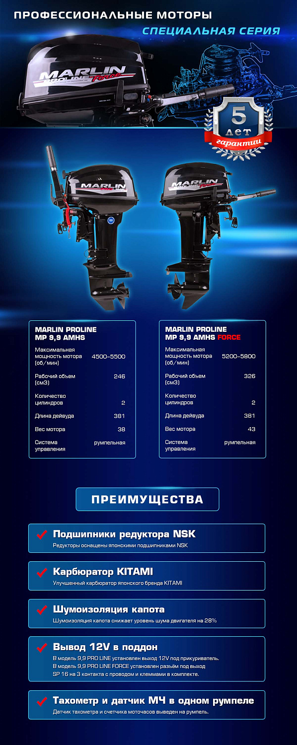 Лодочный мотор MARLIN PROLINE MP 9.9 (20) AMHS FORCE в Невинномысске